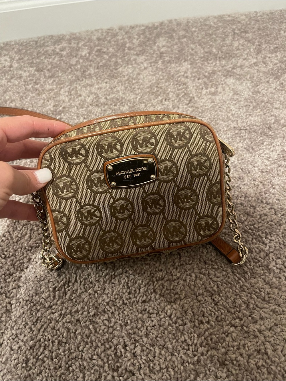 Michael Kors Monogram Crossbody in Tan and Brown